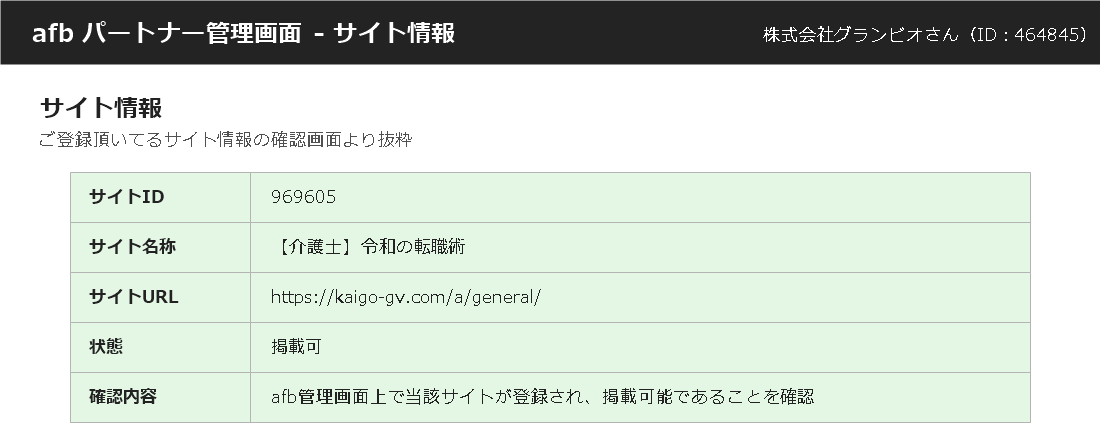 afb管理画面 サイト情報